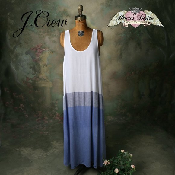J Crew Maxi Dress White Blue Metallic Stripe S - Picture 2 of 11